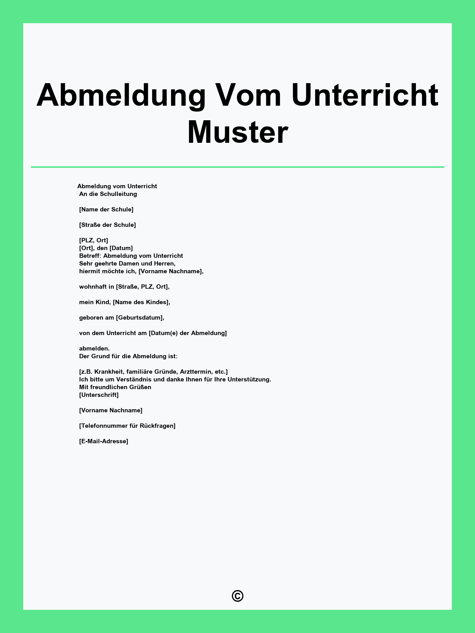 Abmeldung Vom Unterricht Muster