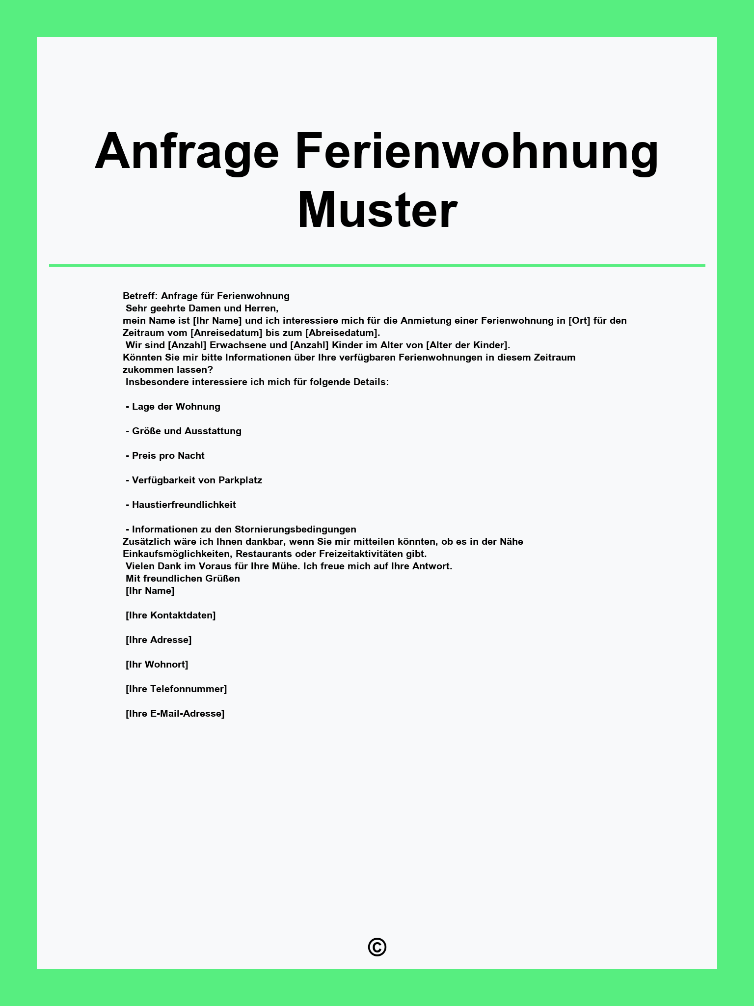Anfrage Ferienwohnung Muster