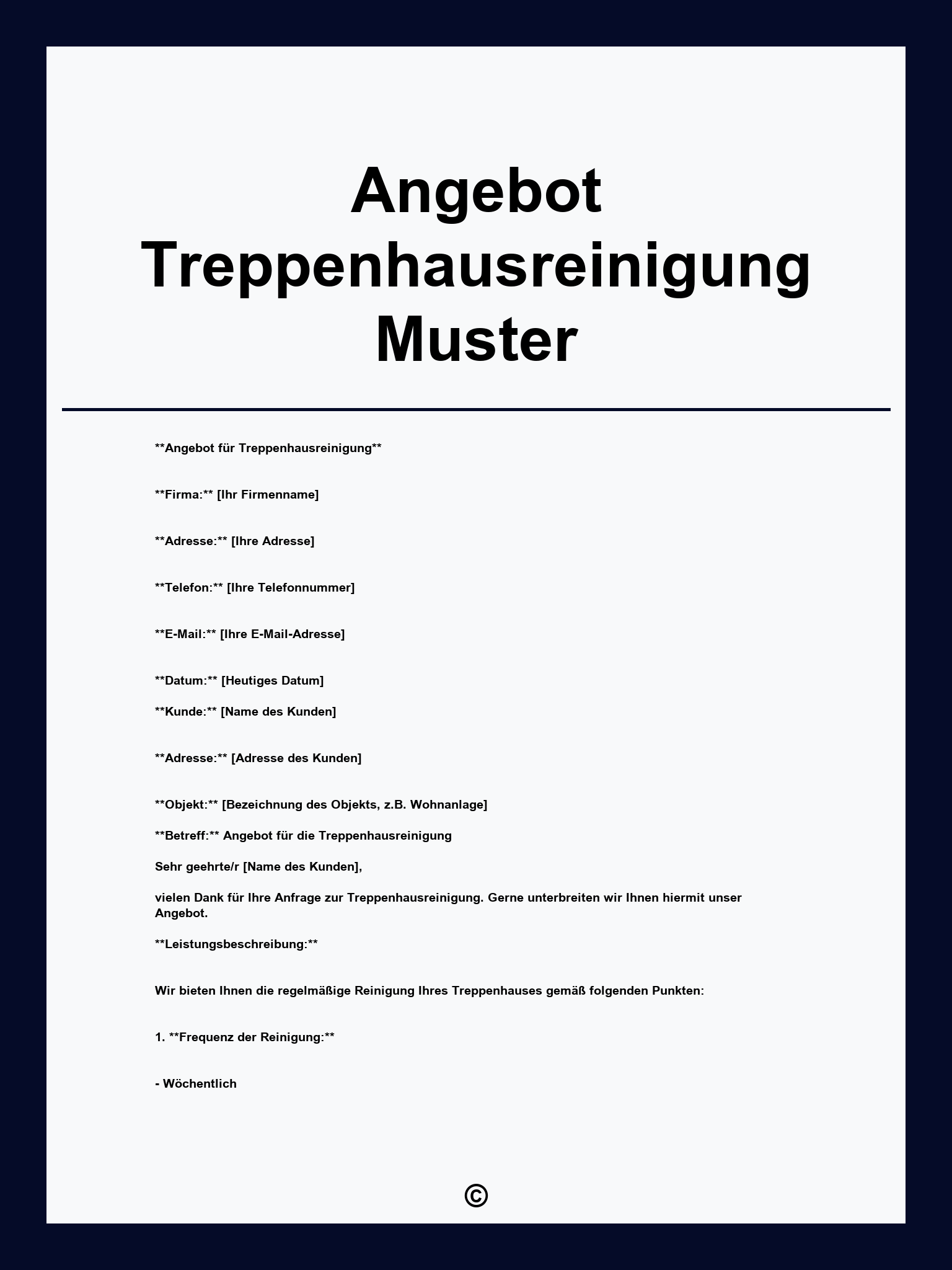 Angebot Treppenhausreinigung Muster