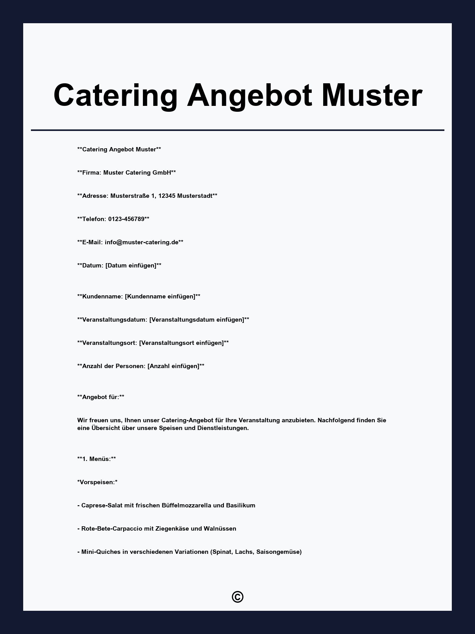 Catering Angebot Muster