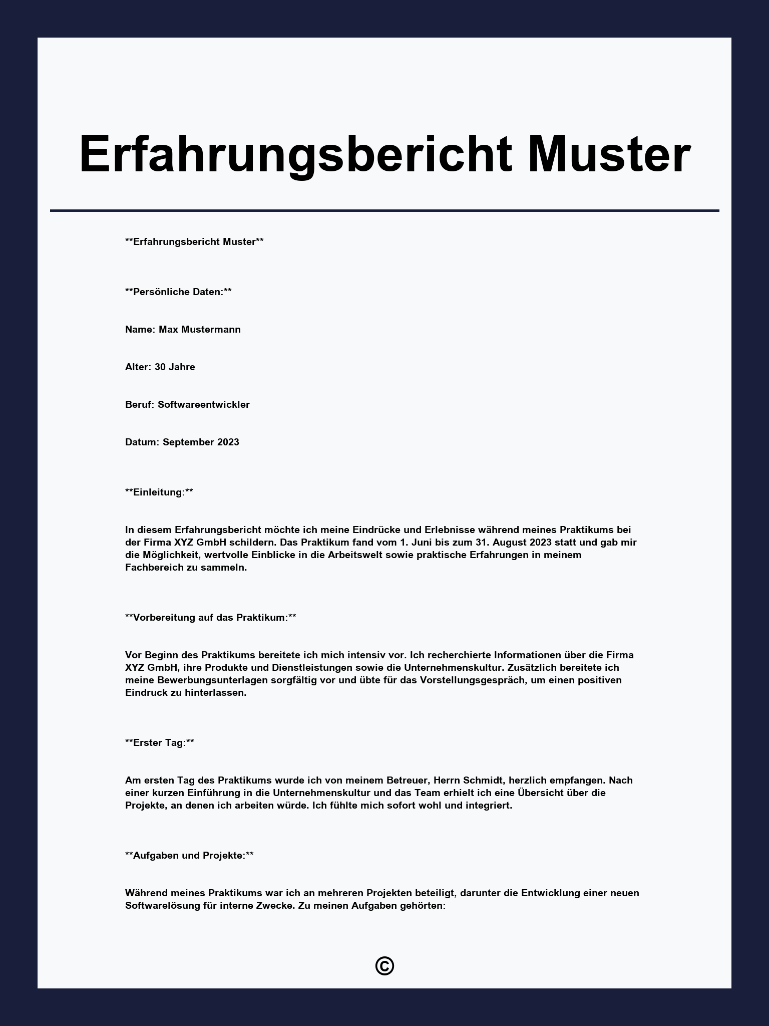 Erfahrungsbericht Muster