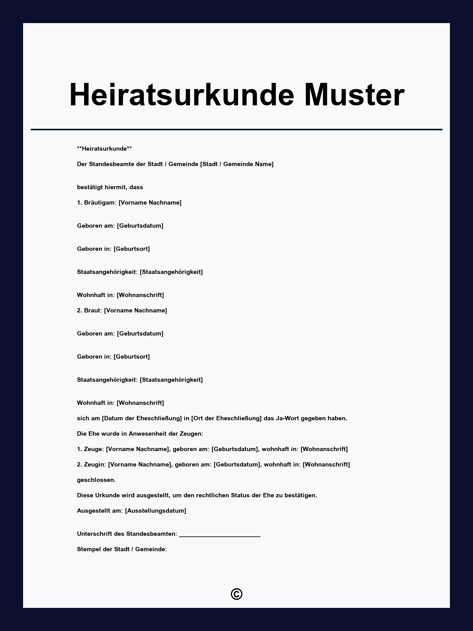 Heiratsurkunde Muster