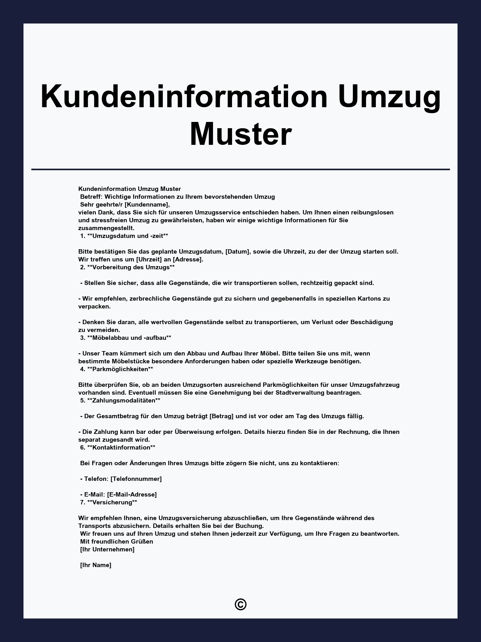 Kundeninformation Umzug Muster