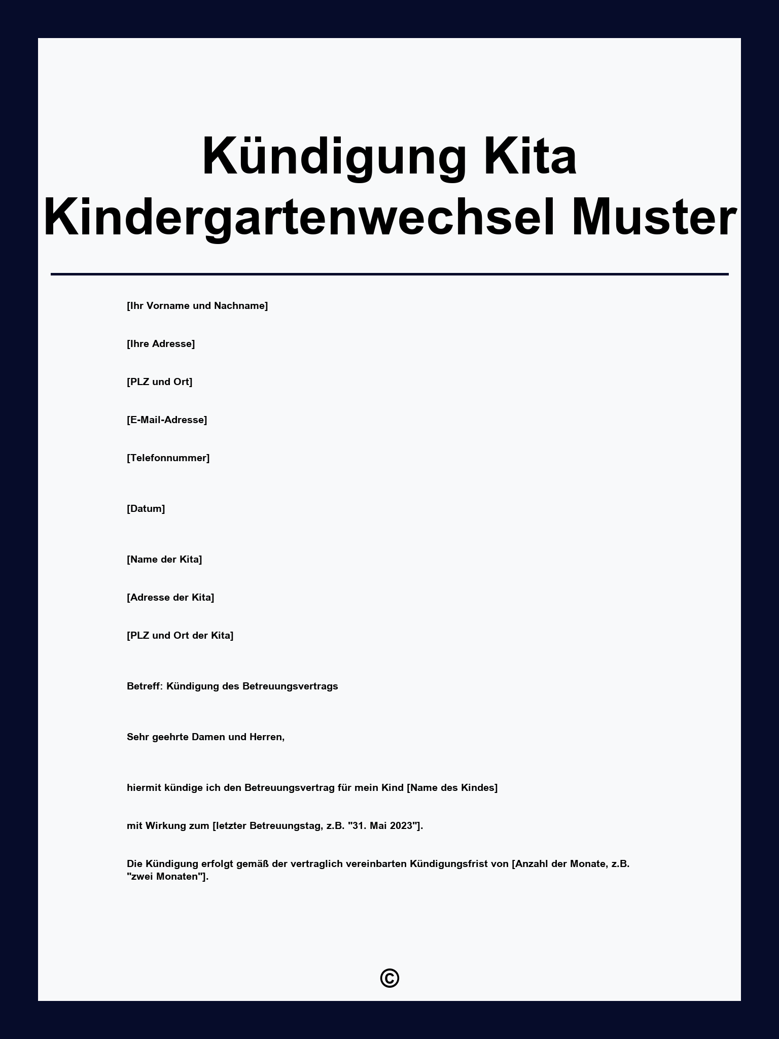 Kündigung Kita Kindergartenwechsel Muster