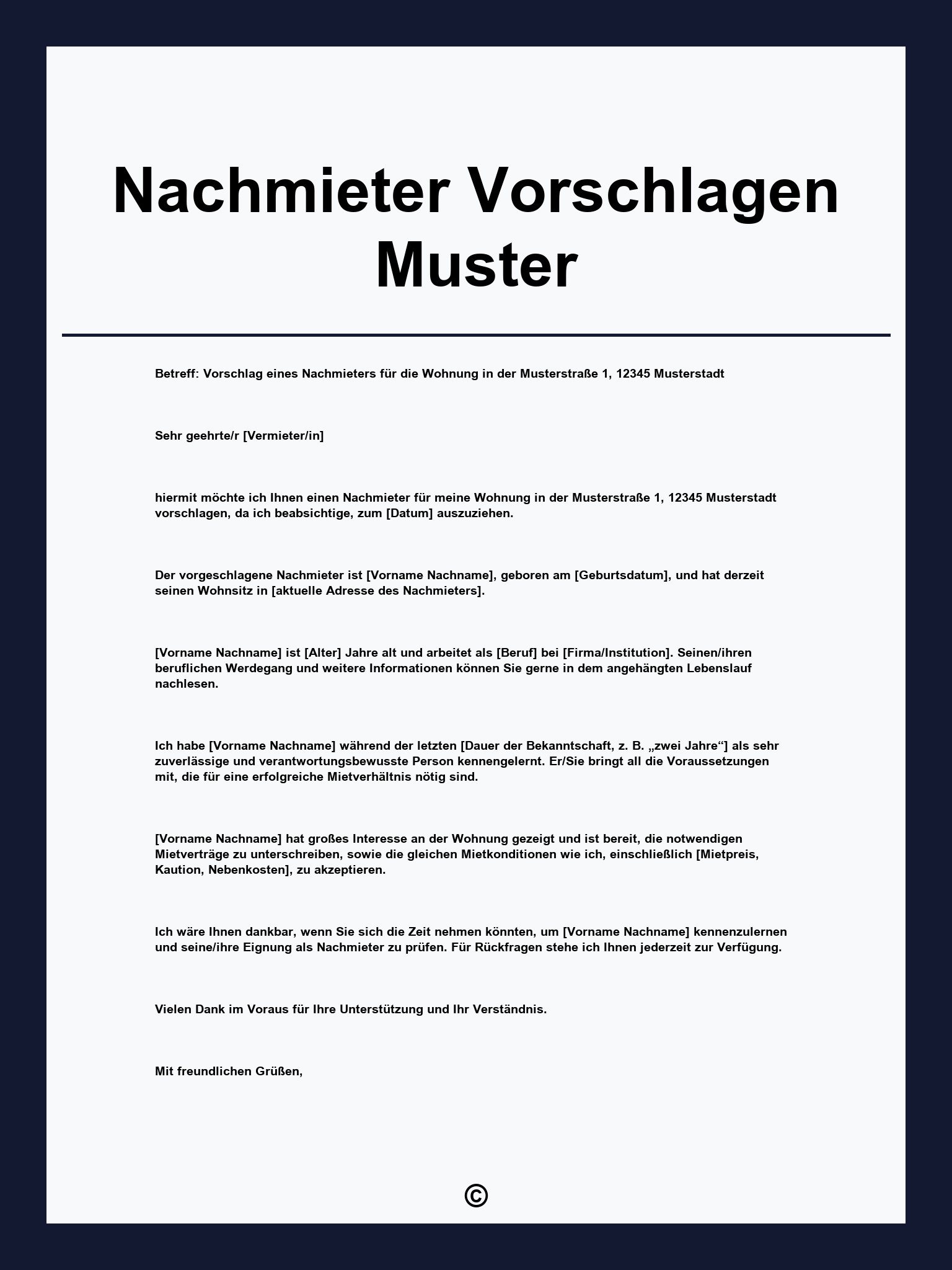 Nachmieter Vorschlagen Muster