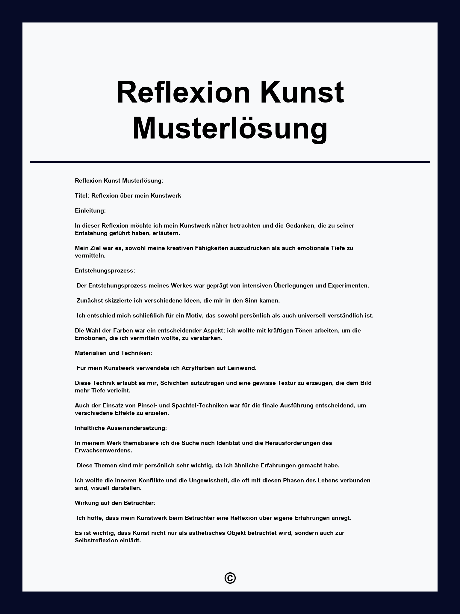 Reflexion Kunst Musterlösung