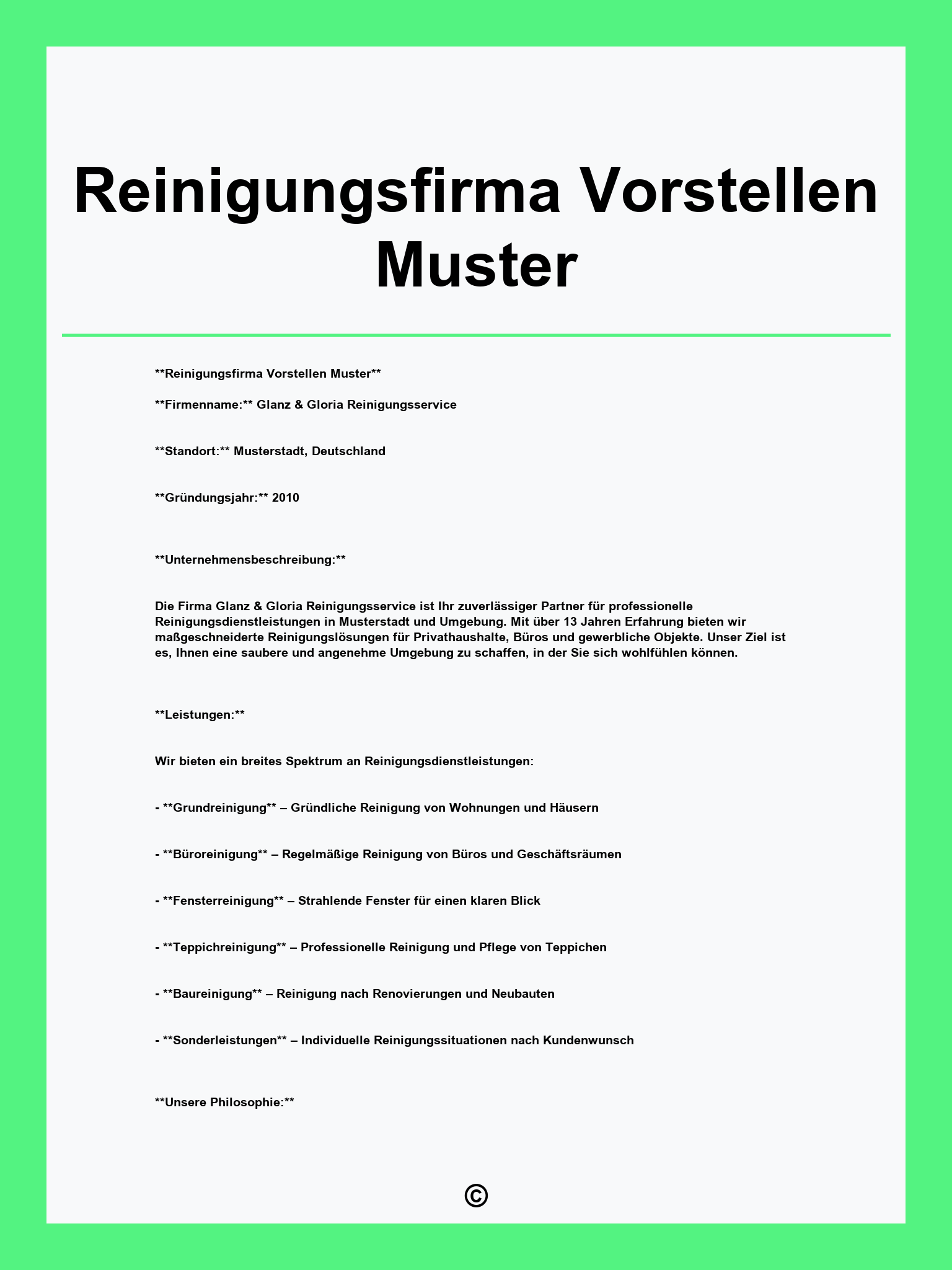 Reinigungsfirma Vorstellen Muster