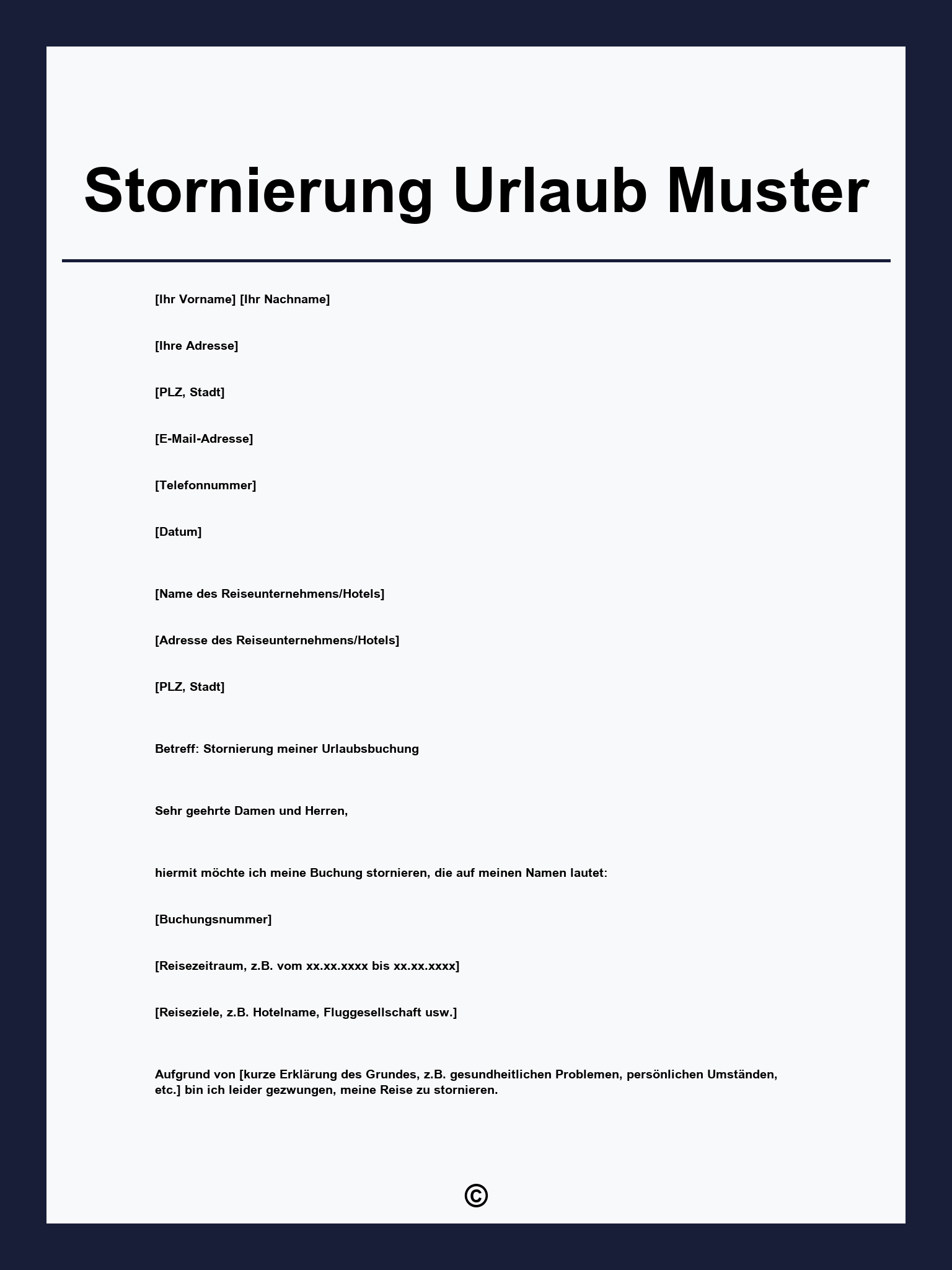 Stornierung Urlaub Muster