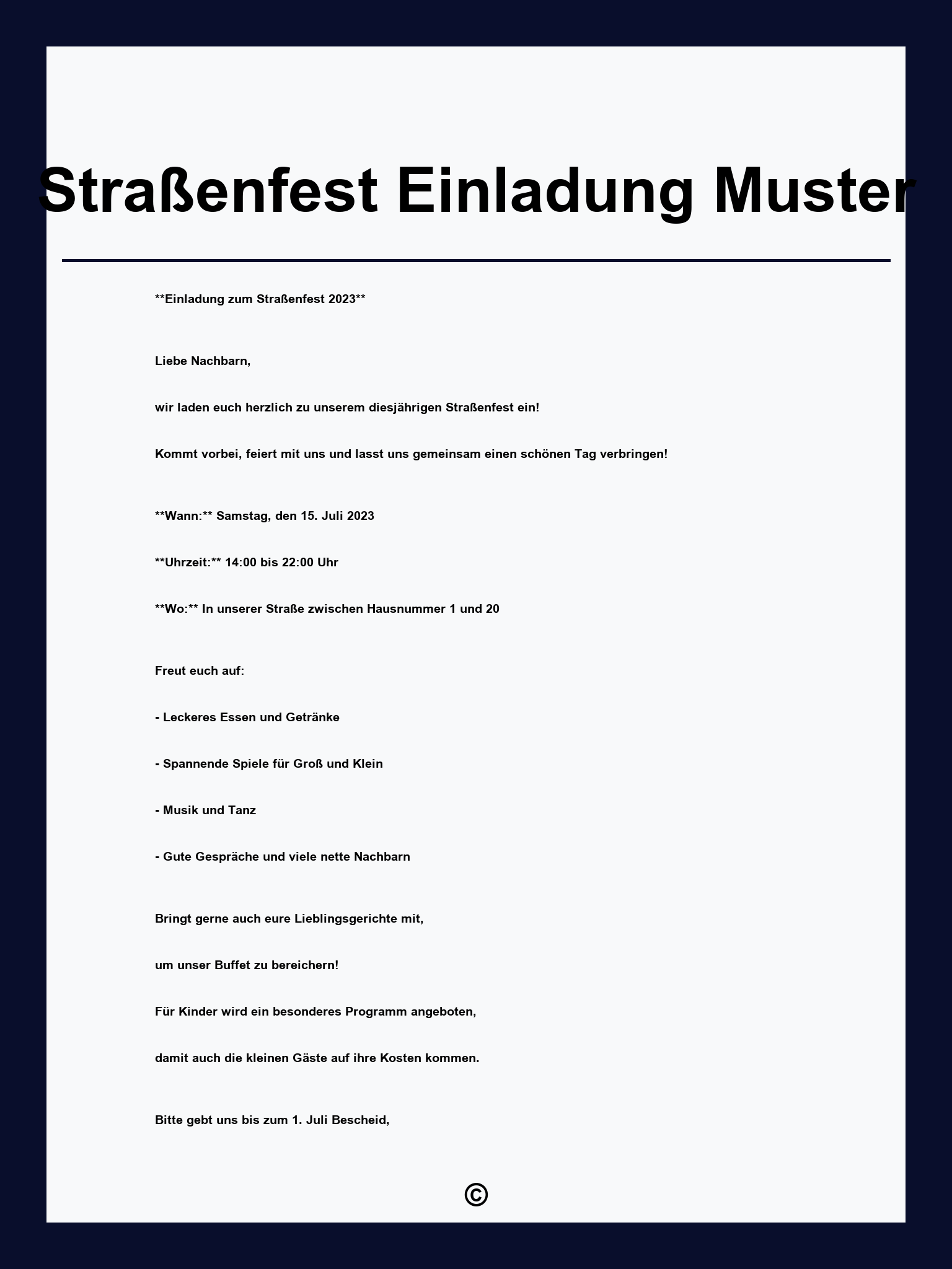 Straßenfest Einladung Muster