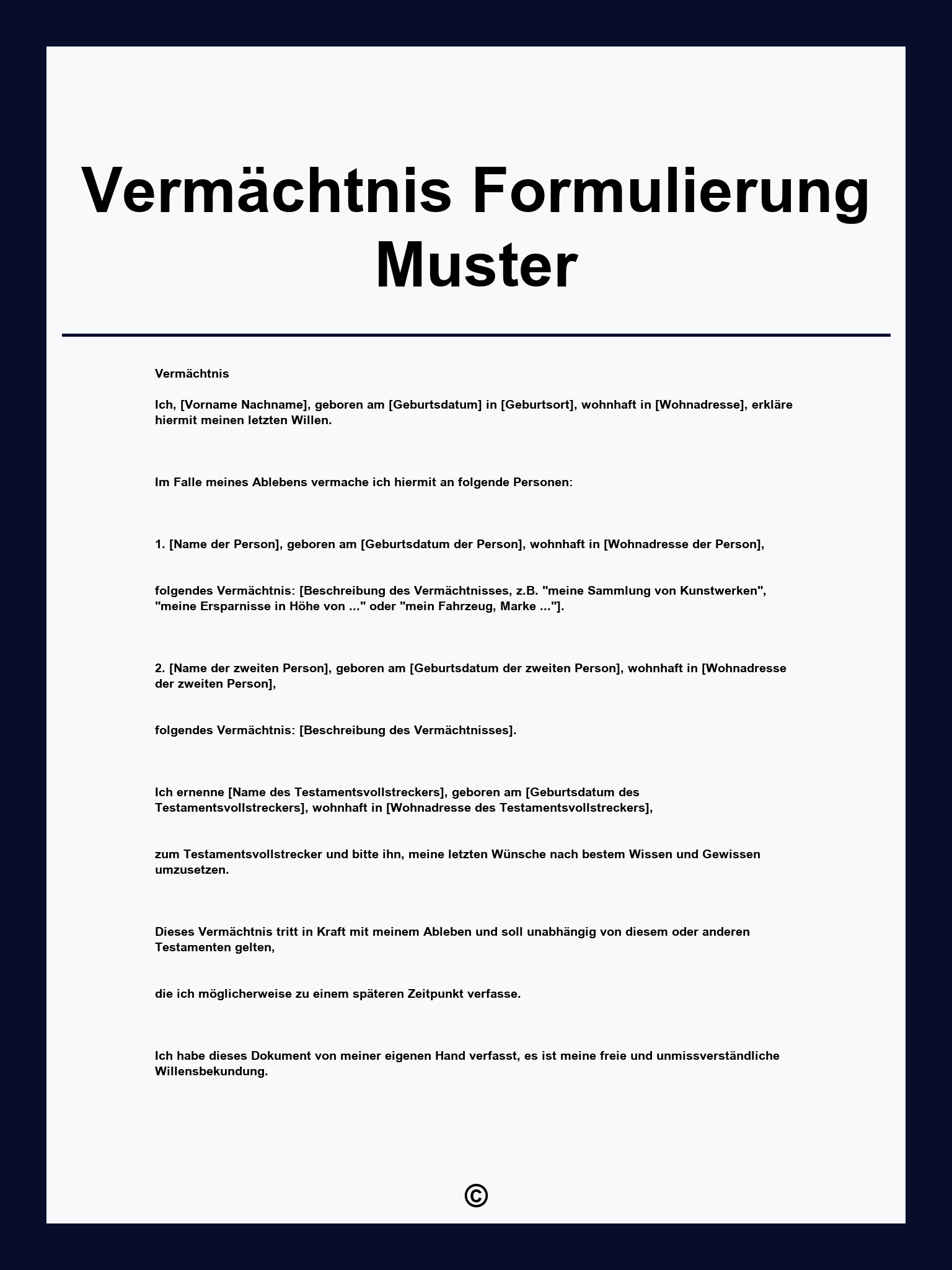 Vermächtnis Formulierung Muster