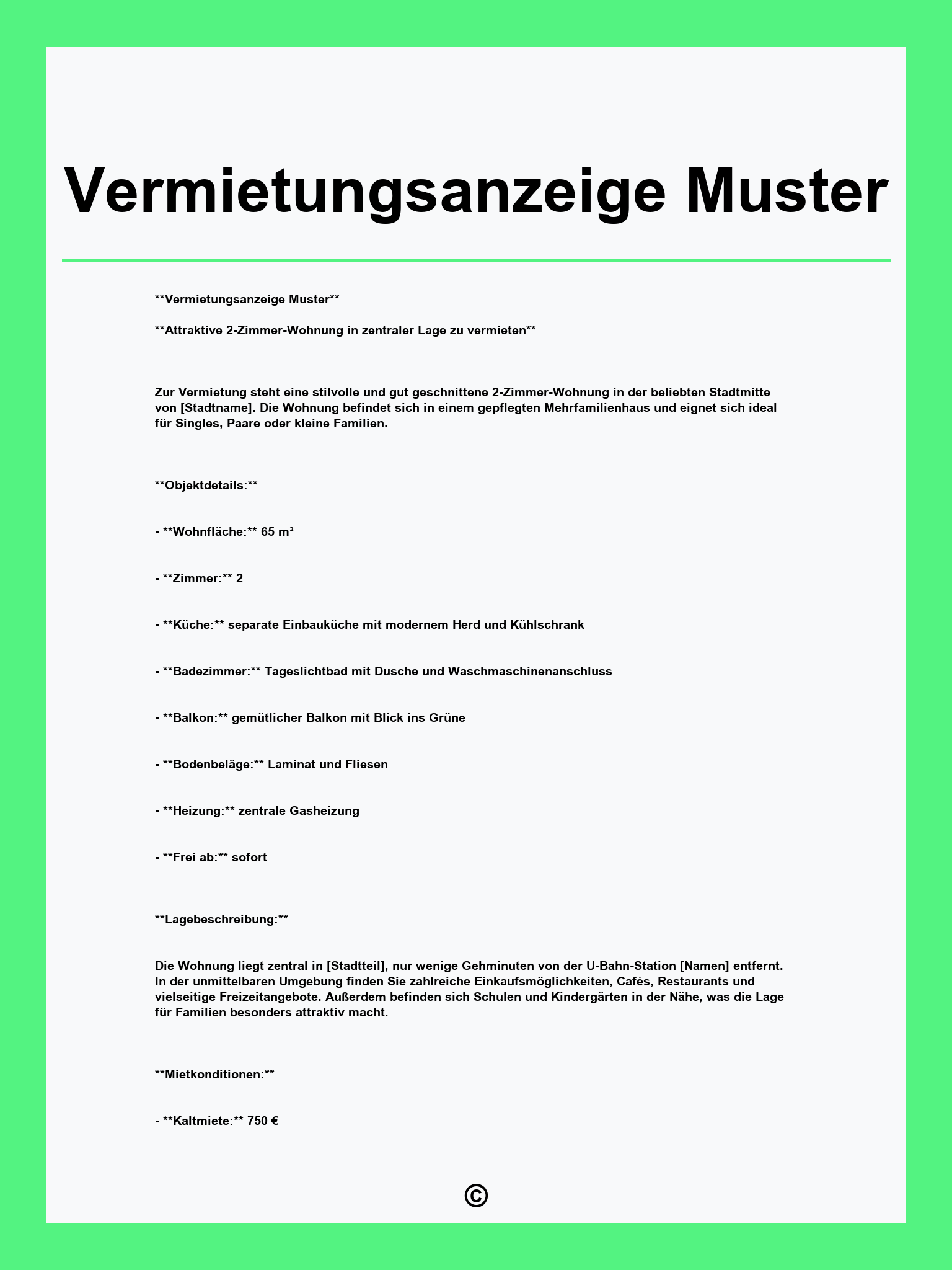 Vermietungsanzeige Muster