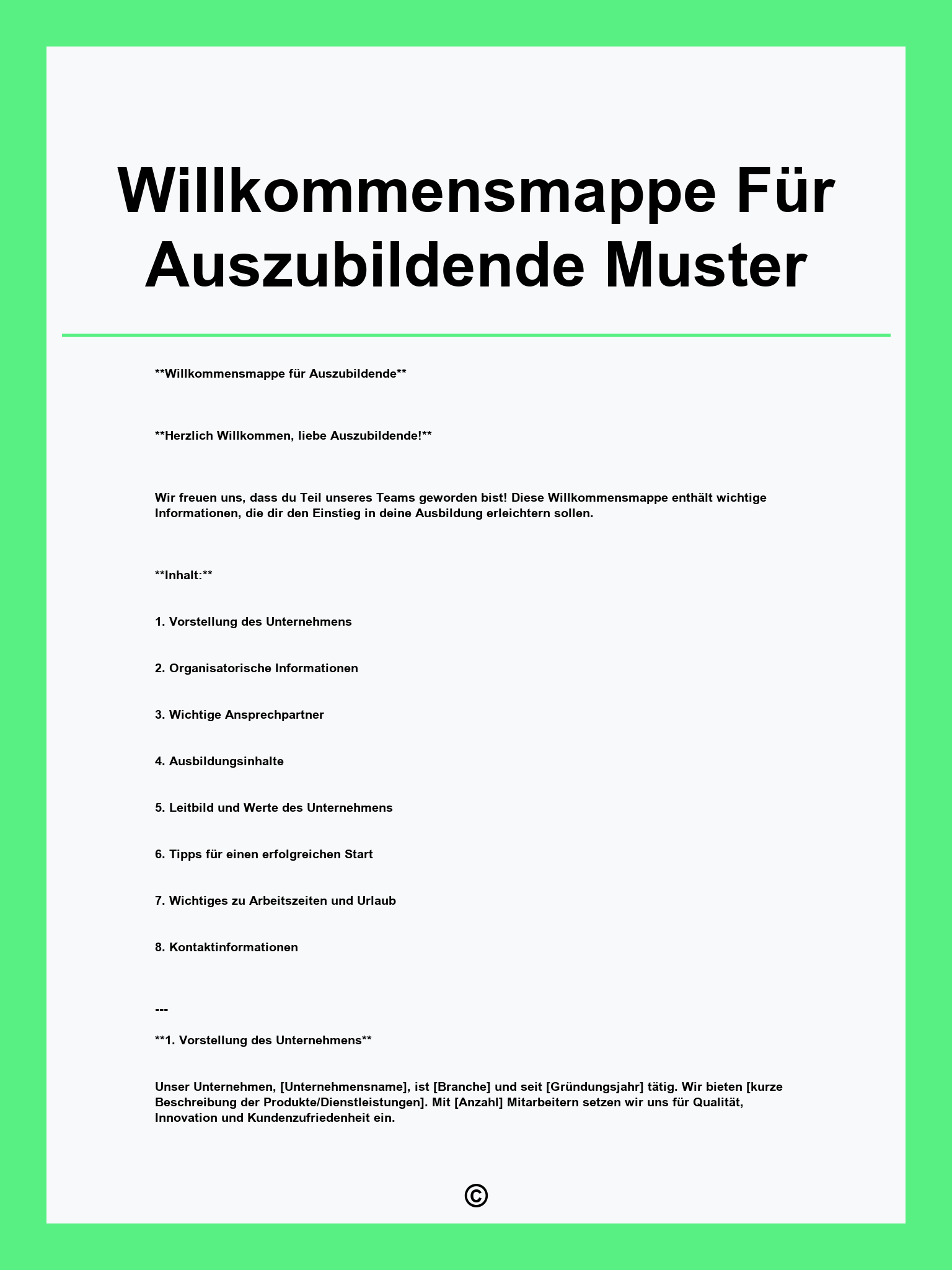 Willkommensmappe Für Auszubildende Muster